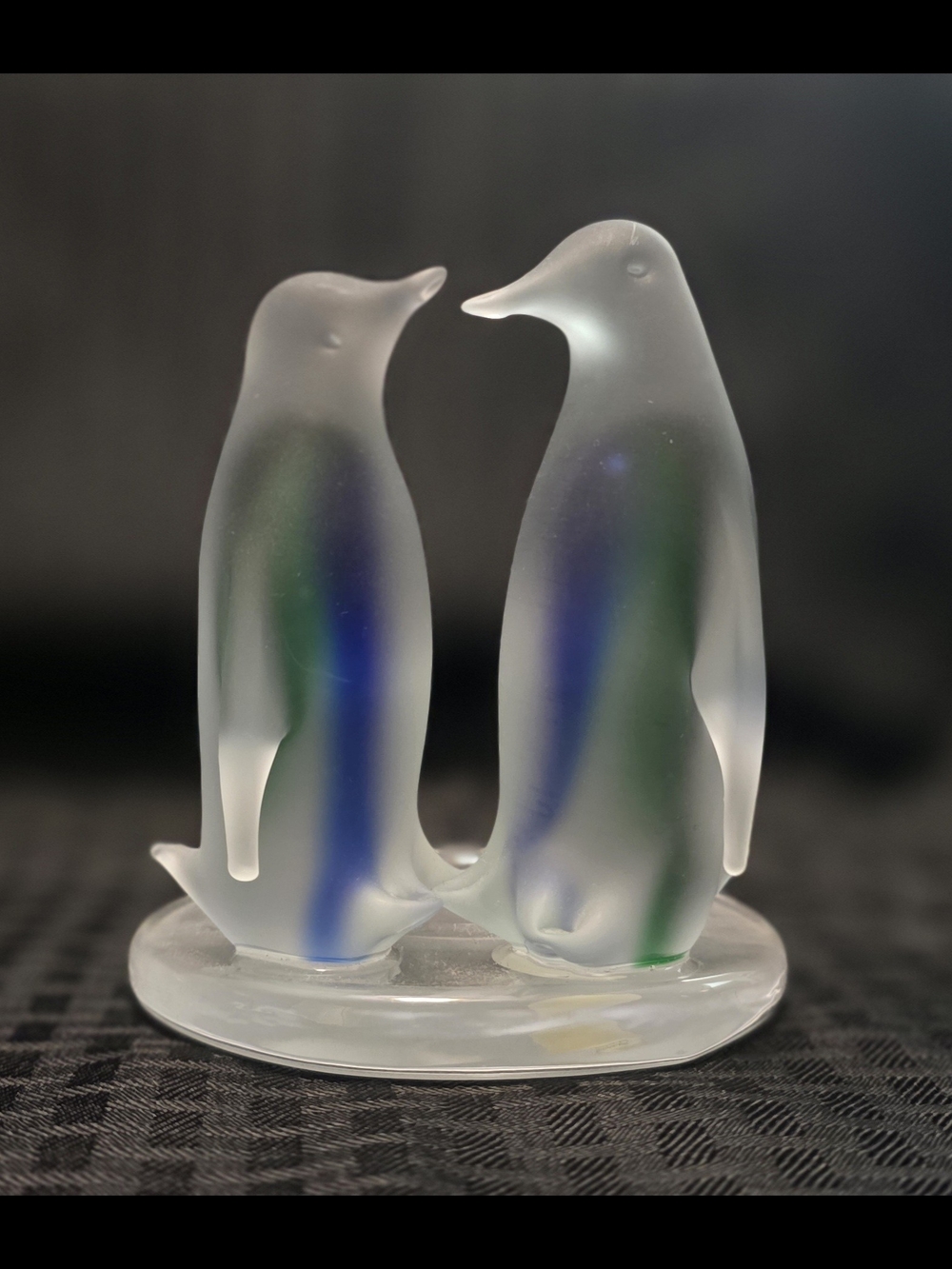 PartyLite Frosted Glass Penguin Duo - Blue & Green Accents
